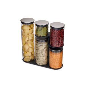 5-piece Glass Storage Jar Set with Stand Podium 100 Joseph Joseph