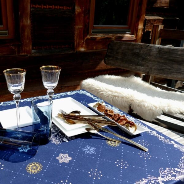 Tablecloth Nuit Etoilee Satin Blue 170x310 cm Beauville - Image 3