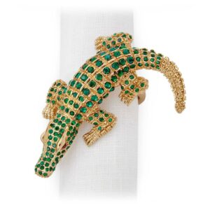 Napkin holder gold with green crystals Crocodile LObjet