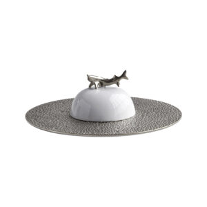 Écume Platine gift box set of caviar plate and bell covert Bernardaud