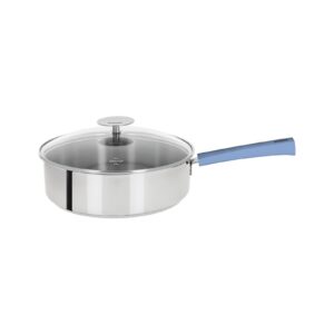 Sauté Pan 24 cm mutine fixed lavender bakelite handle + glass lid Cristel