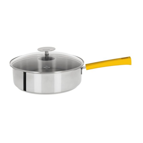 Sauté Pan 24 cm mutine fixed exceliss yellow bakelite handle + glass lid Cristel