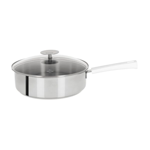 Sauté Pan 26 cm mutine fixed exceliss white bakelite handle + glass lid Cristel