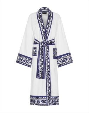 MEDITERRANEAN BLUE BATHROBE WITH BAND WHITE XS